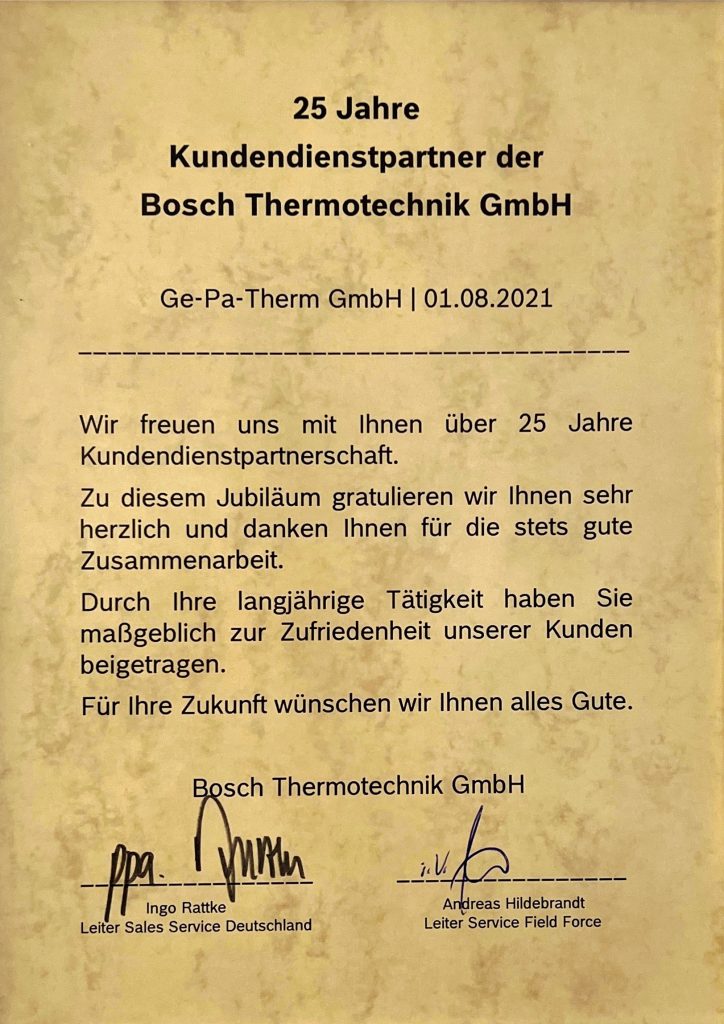 Ge-Pa-Therm Geffke GmbH - 25 Jahre Kundendienstpartner